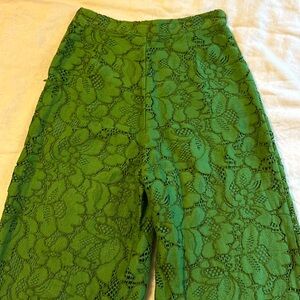 Green lace midi length flare pants